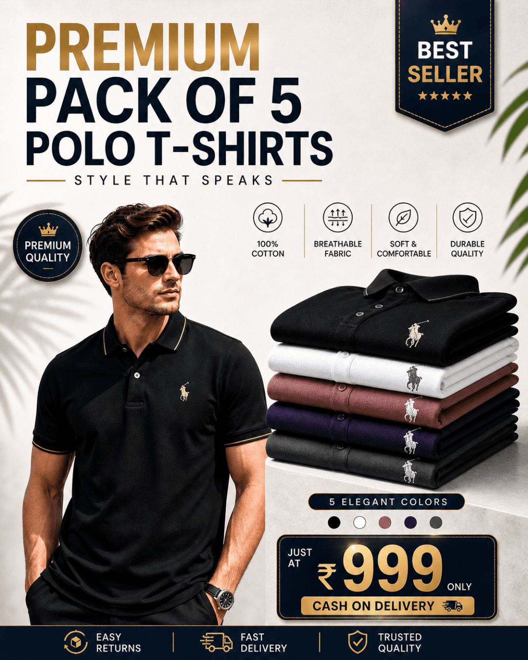 Stay Cool This Summer with Premium Polo T-Shirts – Pack of 5 at an Unbeatable Price! 👕☀️